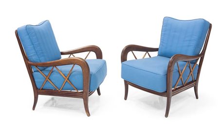 BUFFA PAOLO (attribuito) Coppia di poltrone con struttura in legno e...