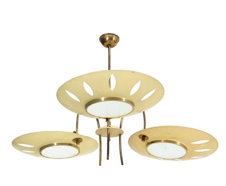 PRODUZIONE ITALIANA Lampada a sospensione con struttura in ottone e diffusori...