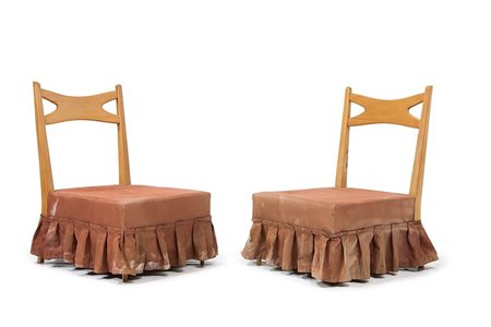 OREGLIA (attribuito) Coppia di poltrone in legno di acero e imbottitura in...