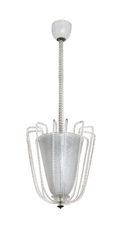 BAROVIER & TOSO Lampada a sospensione con coppa in vetro a reticello, stelo...