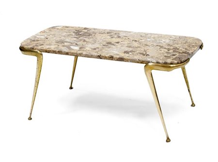 MONDRAGONE VANVITELLI Tavolino con struttura in ottone lucido e piano in...