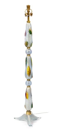 BAROVIER ANGELO Lampada da terra in vetro di Murano con decori a foglie...