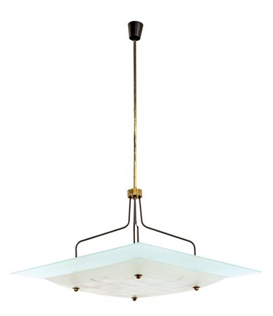 PRODUZIONE ITALIANA Lampada a sospensione i metallo laccato, ottone e vetro...