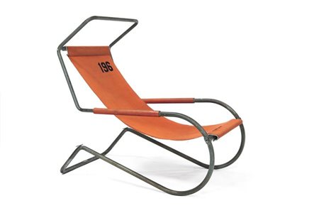 GIUDICI GINO Chaise longue in tubolare di metallo zincato e tessuto....