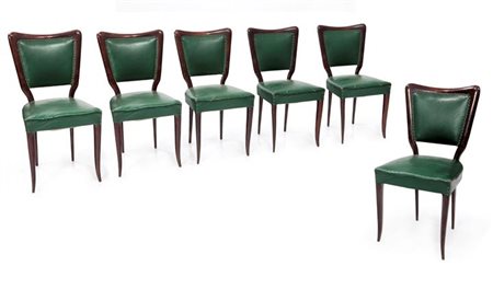 BUFFA PAOLO Sei sedie con struttura in legno e rivestimento in skai. Anni '50...