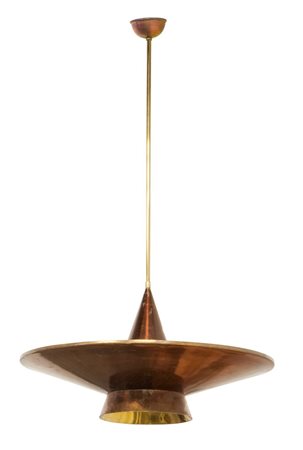 PRODUZIONE ITALIANA Lampada a sospensione con struttura in rame e ottone....