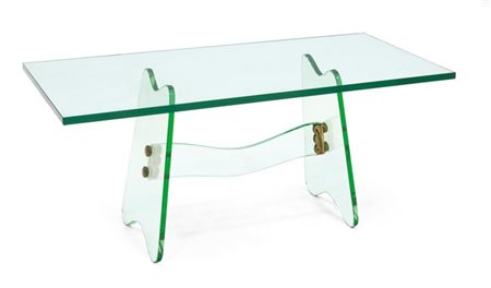 PRODUZIONE ITALIANA Tavolino con piano e supporti in vetro verde Nilo e...