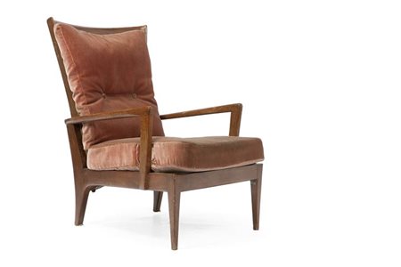 BUFFA PAOLO Poltrona con schienale reclinabile, struttura in legno di noce...