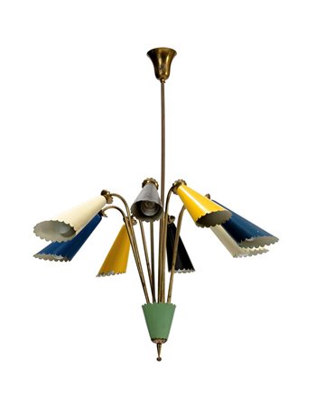 PRODUZIONE ITALIANA Lampada a sospensione con struttura in ottone e lamiera...