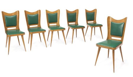 ASNAGO MARIO (attribuito) Sei sedie in acero bianco con seduta imbottita in...