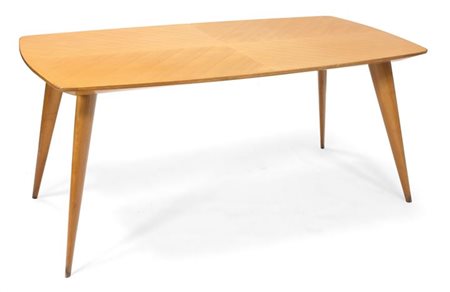 DE CARLI CARLO (attribuito) Tavolo in legno d'acero con piano in vetro. Anni...