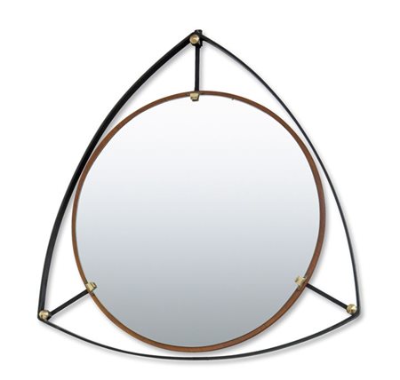 PRODUZIONE ITALIANA Specchio in metallo laccato, legno di teak e vetro...
