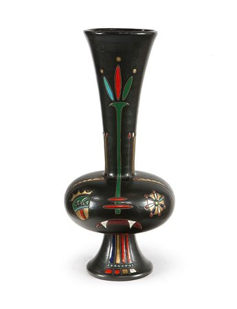 TADINI EMILIO Vaso decorato a smalto, firmato sotto la base. Prod. Carlo...