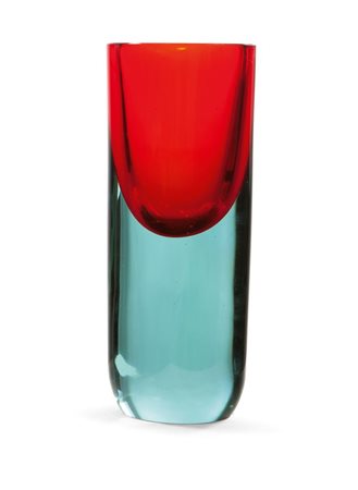 DA ROS ANTONIO Vaso in vetro incamiciato di forte spessore nei toni del rosso...