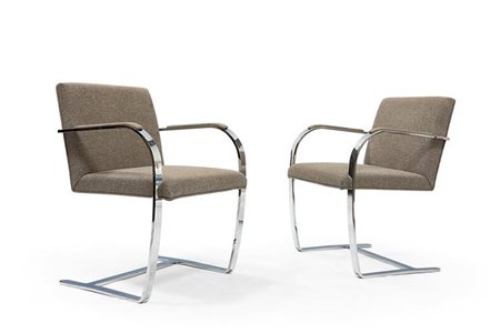 VAN DE ROHE LUDWIG MIES Brno Sei sedie in acciaio cromato con imbottitura in...