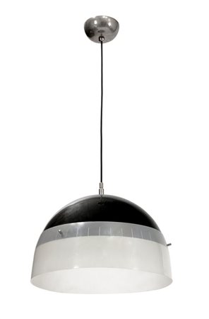OSTUNI GIUSEPPE Lampada a sospensione in acciaio e cupola in perspex. Prod....