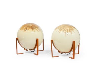 LA MURRINA Coppia di lampade da tavolo in vetro soffiato e struttura in...