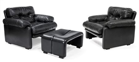 SCARPA AFRA E TOBIA Coronado Coppia di poltrone con pouf in pelle con...