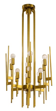 C.R. ILLUMINAZIONE Lampada a sospensione a dodici luci in ottone satinato....