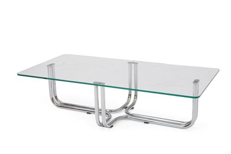 FRATTINI GIANFRANCO Mod. 788 Tavolino in tubo metallico cromato e piano in...
