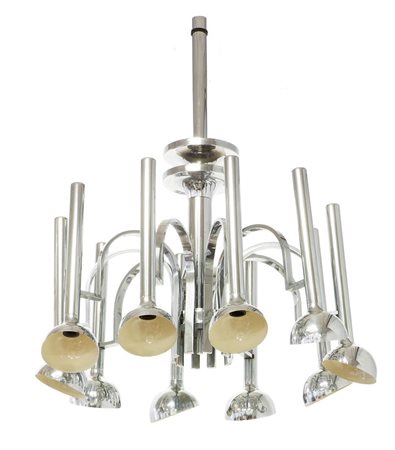 REGGIANI GOFFREDO Grande lampada a sospensione a dieci luci in alluminio...