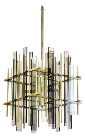 C.R. ILLUMINAZIONE Lampada a sospensione a otto luci con struttura in ottone...