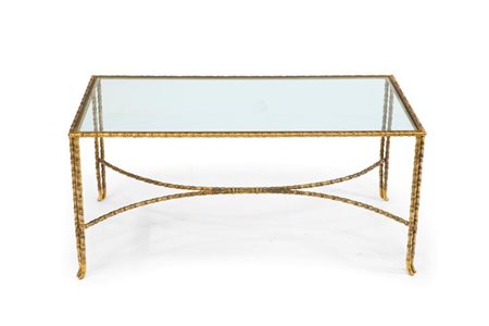 JANSEN MAISON (nello stile di) Tavolino da salotto con struttura in ottone e...