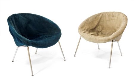 GRUNOW ROLF Mod. 369 Coppia di poltroncine con struttura in tubolare...