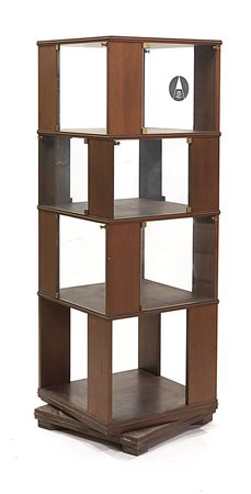 PRODUZIONE ITALIANA Libreria girevole in legno di noce con ante in cristallo....