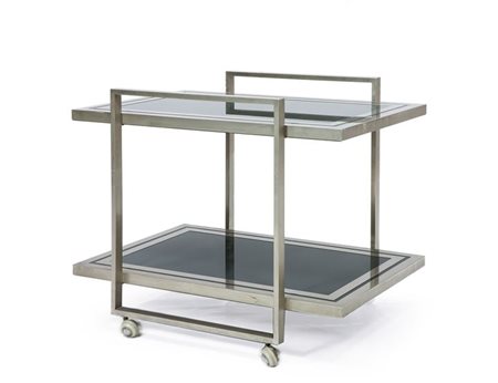 LIWAN'S Carrello in acciaio con ripiani in vetro colorato verniciato. Fine...