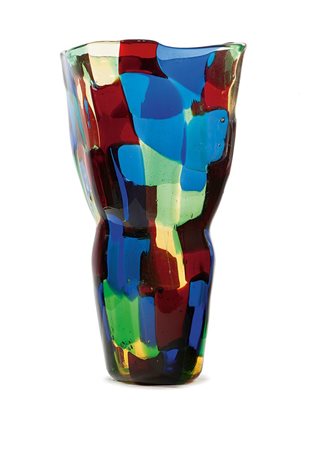 BIANCONI FULVIO Pezzato Vaso a mosaico policromo. Prod. Venini anni '70...