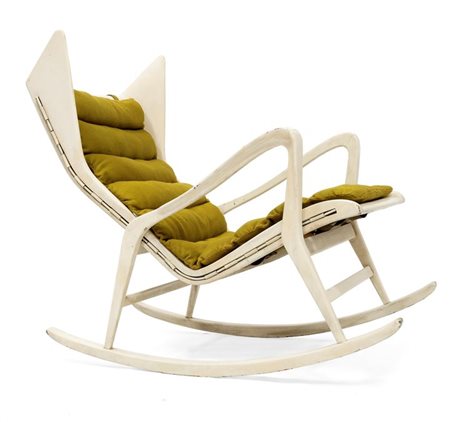 UFFICIO TECNICO CASSINA 572 Poltrona a dondolo in legno di mogano laccato,...