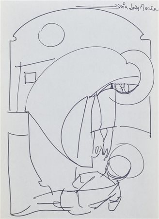 Gianni Sesia della Merla LA VERGINE CON IL BAMBINO pennarello su carta, cm...