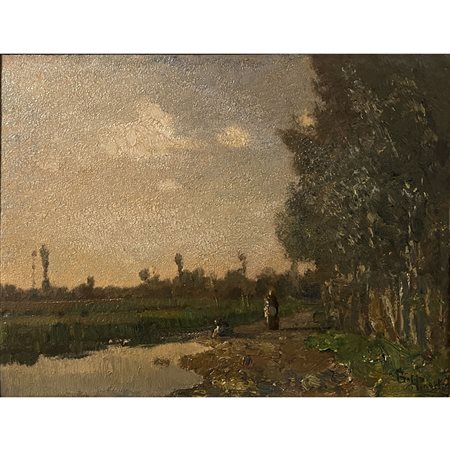 Beppe Ciardi, Veduta del fiume Sile,1925, olio su tavola, cm 29x38. In...