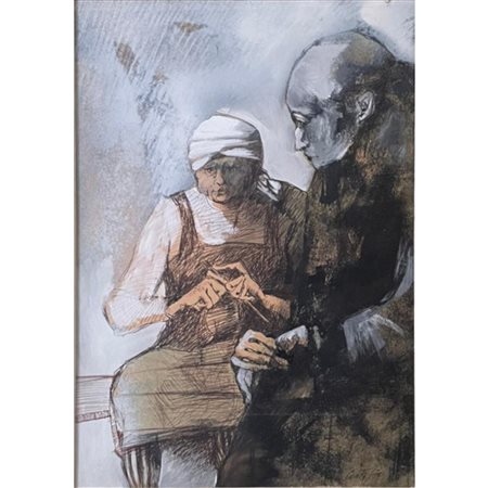 Livio Conta, Anziani (1970), cm 48x33. In cornice