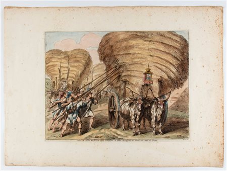 Bartolomeo Pinelli (Roma, 1781 - Roma, 1835) Carri di Fieno, trasportati...
