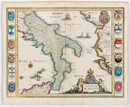 Matthäus Merian I (1593 - 1650) Regno di Napoli Francoforte 1640 Acquaforte e...