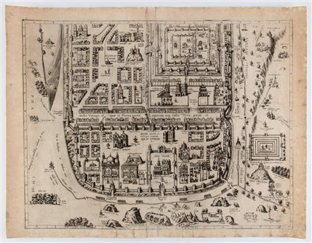Città di Gerusalemme Bulino e acquaforte, 414 x 537 mm. Antica pianta della...