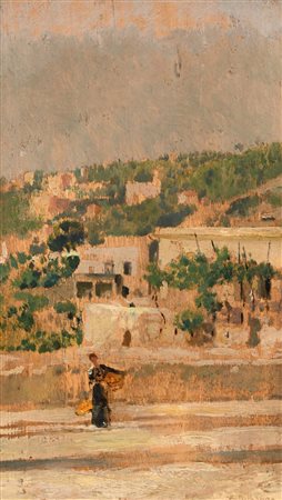 Eduardo Dalbono Napoli 1841-Napoli 1915 Paesaggio con figura Firmato in basso...