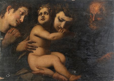 Ambito di Giulio Cesare Procaccini (Bologna 1574 – Milano 1625). Sant'Antonio da Padova con Bambino, angelo e frate.