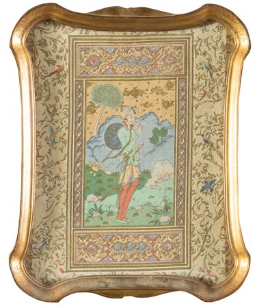 Arte indo-persiana. Dipinto in stile Mughal su tessuto, XIX-XX secolo.