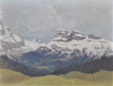 Luigi Vicentini (Pomarolo 1901 - Nomi 1970) Crozzon del Brenta;olio su...
