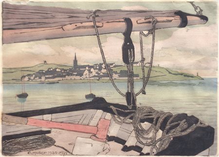 Carl Moser, Villaggio bretone visto da una nave, 1930
