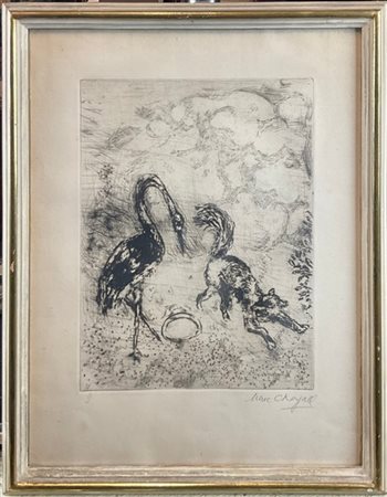 Marc Chagall "Le Renard et la Cigogne" 1952
acquaforte
(lastra cm 29,5x23,5; fog