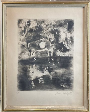 Marc Chagall "L'Ane chargé d'eponges et l'Ane chargé de sel" 
acquaforte
(lastra