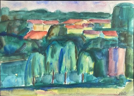 Italo Valenti "Tetti rossi" 1944
acquerello su carta - al verso bozzetto per nud