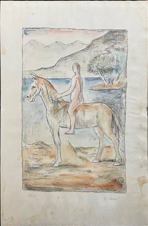 Carlo Carrà "Donna a cavallo" 1944
litografia acquerellata
cm 50x32,5
firmata e
