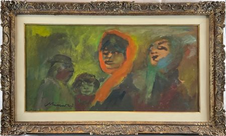 Mino Maccari "La sciarpa rossa" 1987
olio su compensato
cm 34x68
firmato in bass