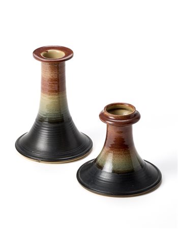 Nanni Valentini per Ceramica Arcore Due portacandele. Italia, anni '70. Grès lav