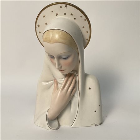 Giovanni Ronzan Ronzan “Madonna” scultura in ceramica smaltata e dipinta in poli